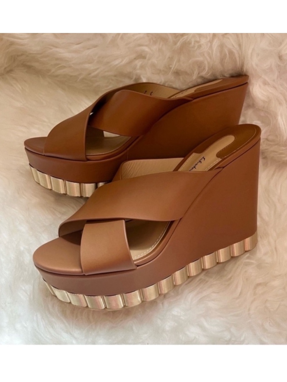 New! Salvatore Ferragamo Nicosia Brown Leather Platform Wedge Sandals - Picture 6 of 11